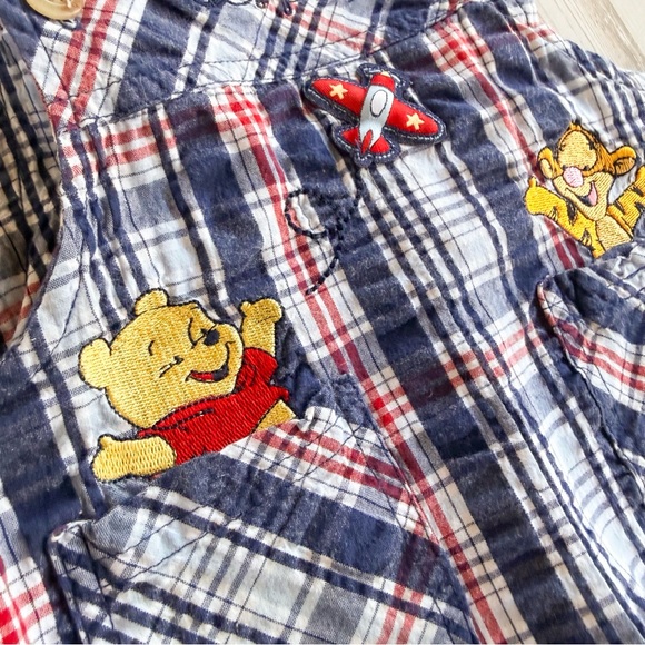 Disney Baby Vintage Y2K Winnie the Pooh Plaid Shortalls Romper Boys 18 Mos - Picture 5 of 10